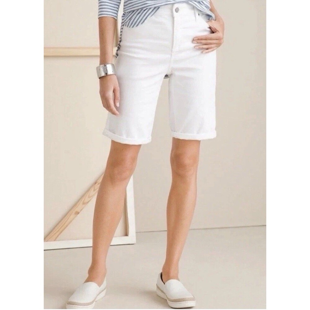 Chico's Summer Cool Cotton Bermuda Shorts Optic White 13” Size 1 Stretch - NWT